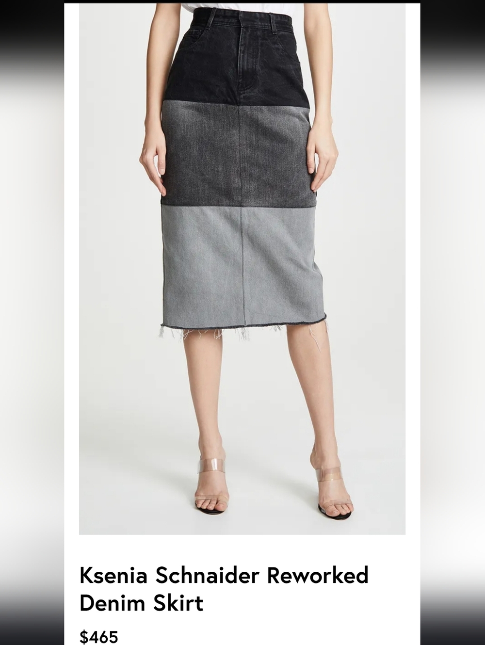 Ksenia Schnaider Reworked 3 Tone Runway Black Gray Denim Midi Skirt XS